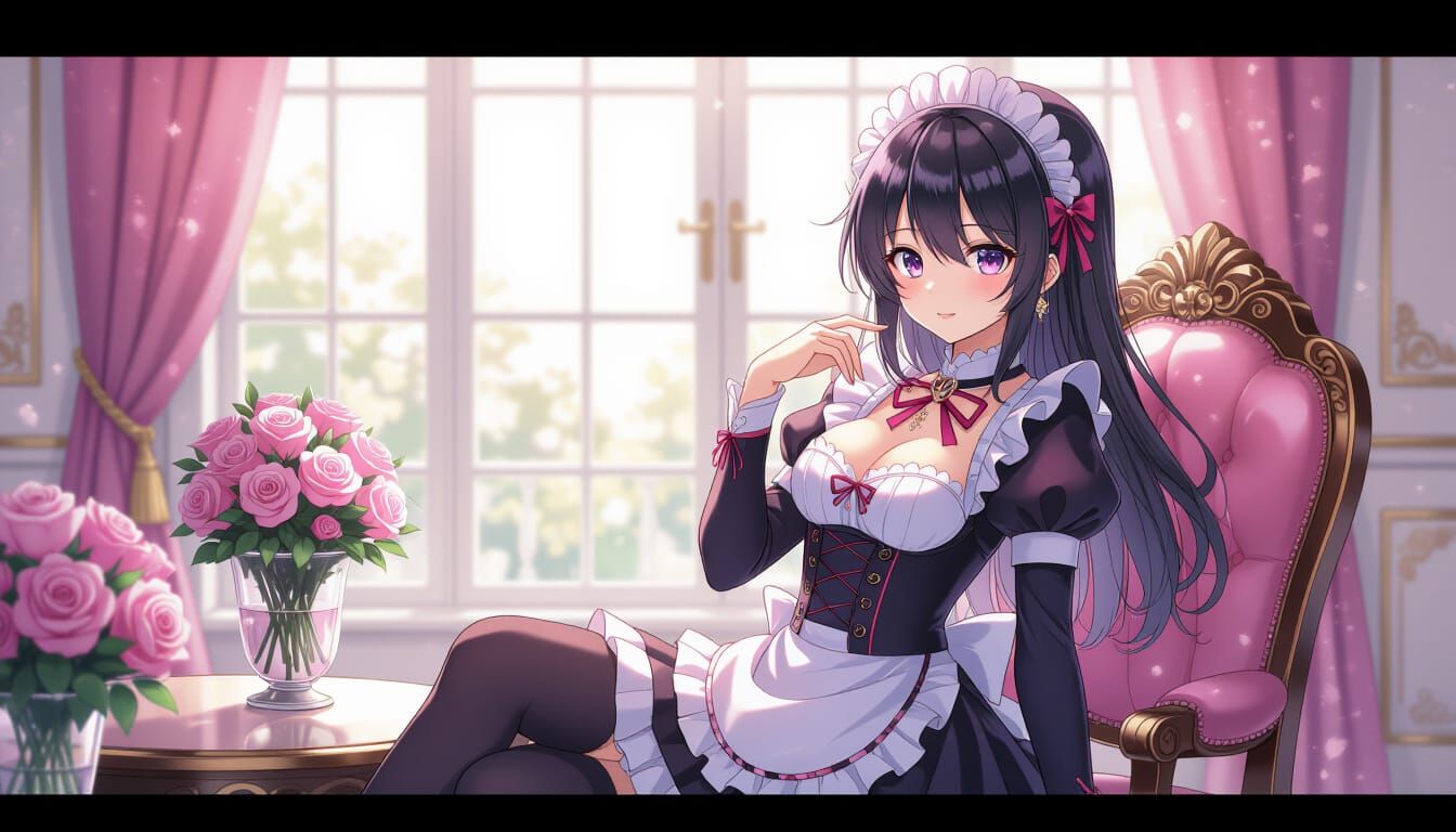 Anime Catgirl in Gothic Maid Outfit: Pastel Colors