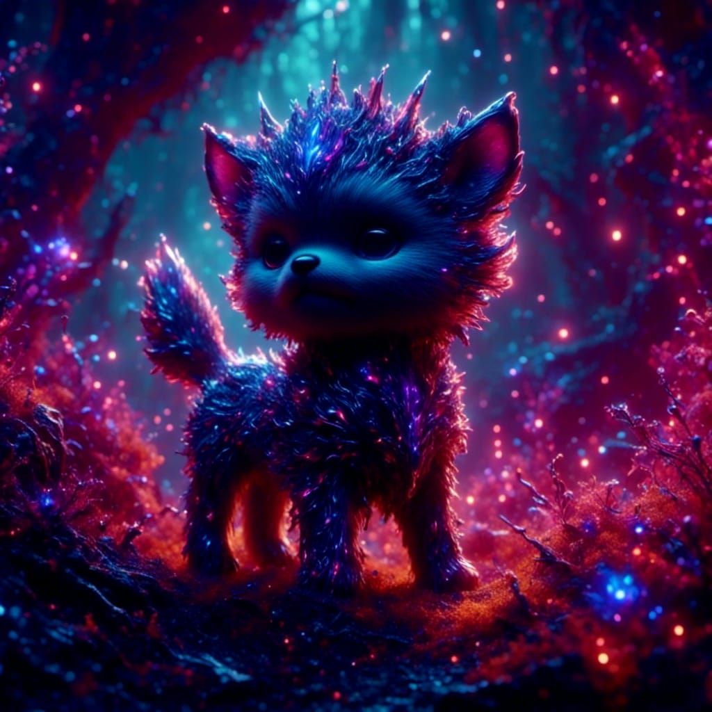 Baby Dog in Forest: Detailed Fantasy Art