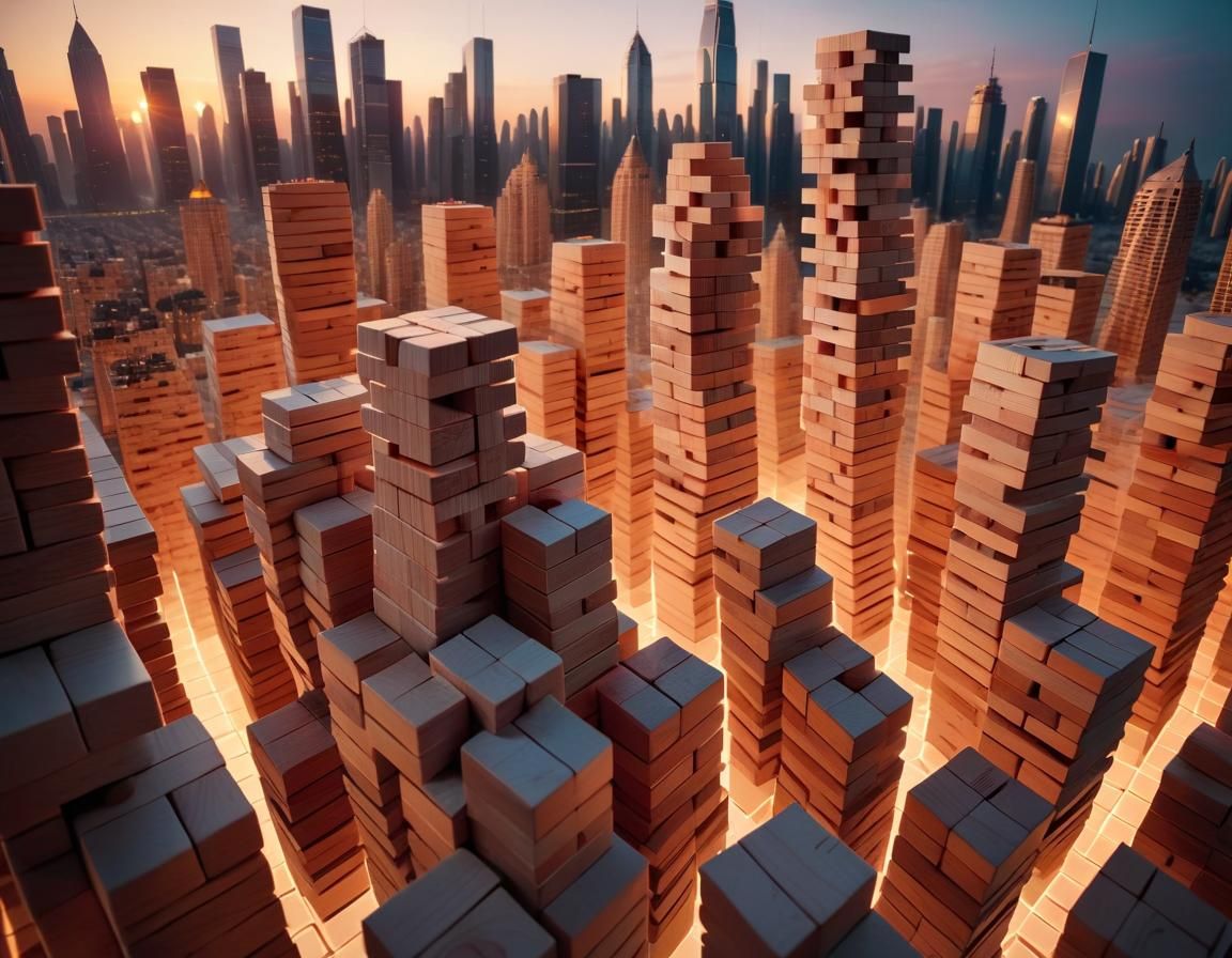 Jenga Block Cityscape at Magic Hour