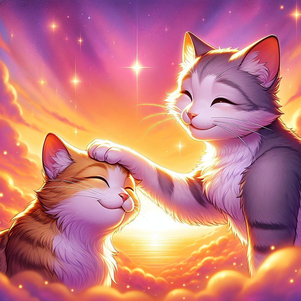 Affectionate Cats Share Sunset Moment of Pride