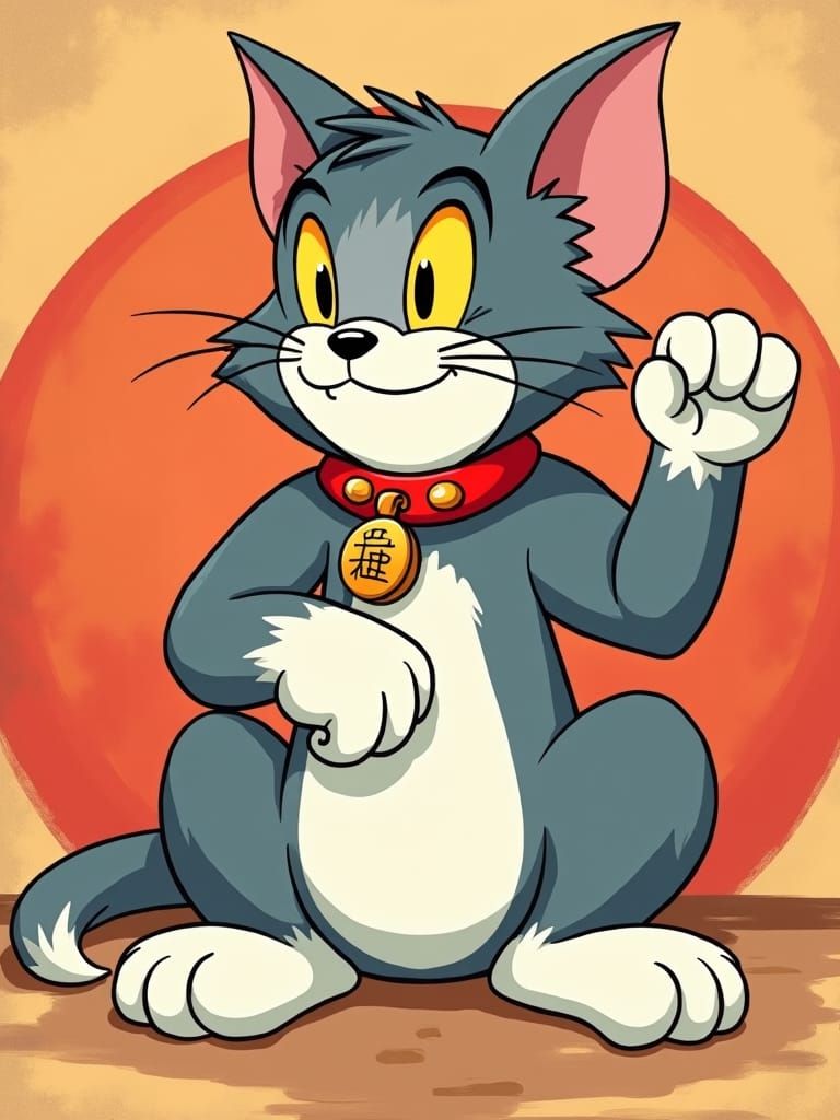 Maneki Neko Cat in Japanese Pop Art Style