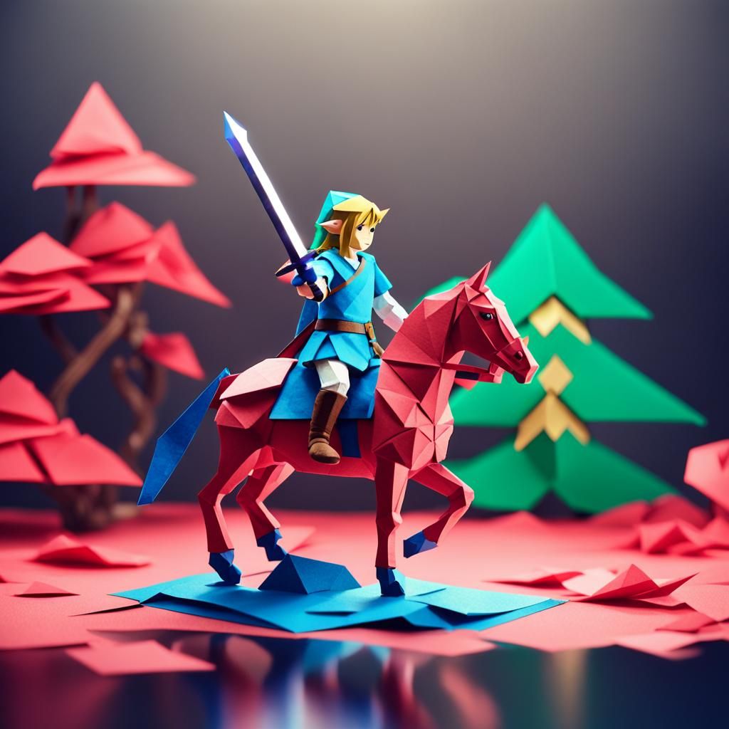 Origami Knight on Horseback with Sword