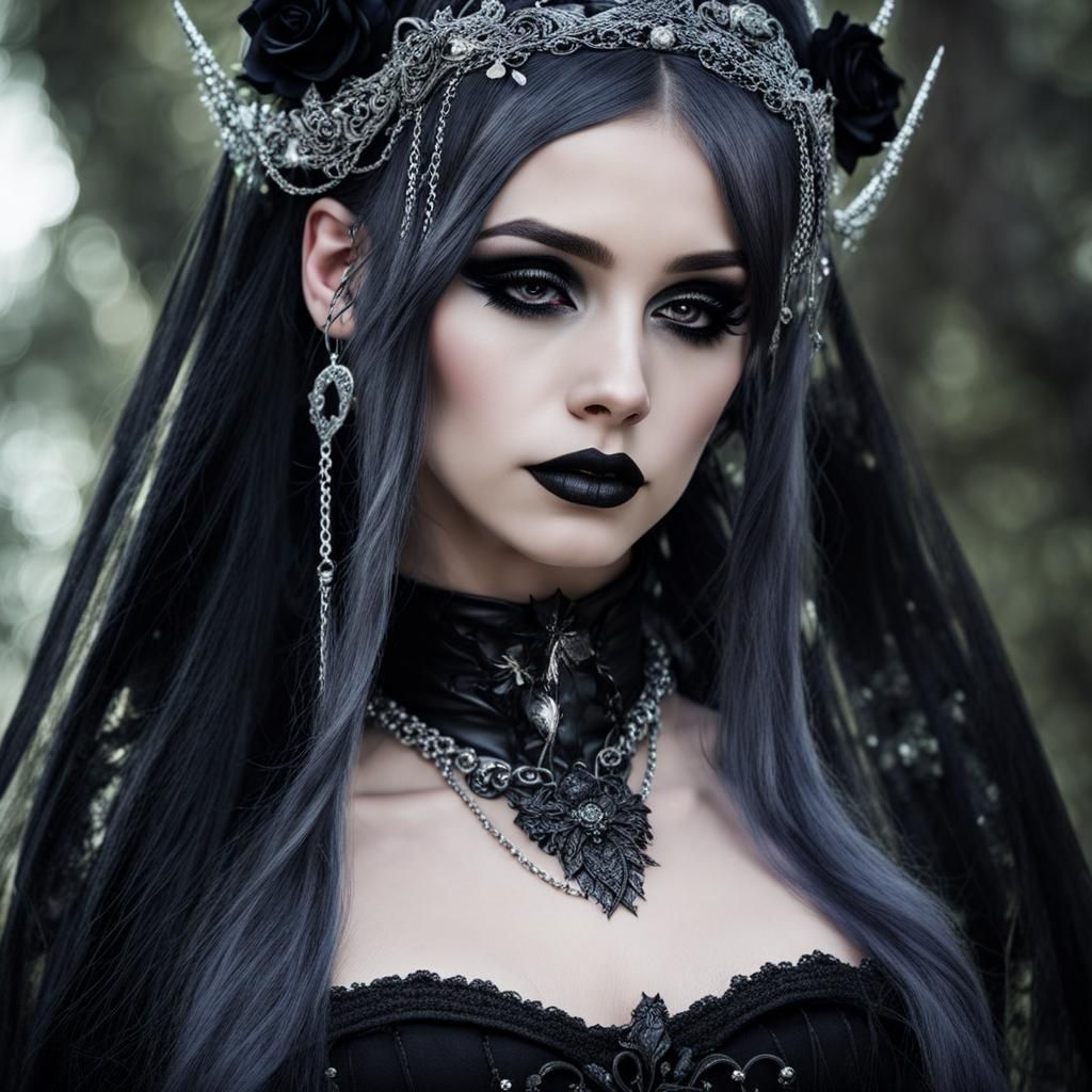 Cute Goth Girl in Ancient Forest