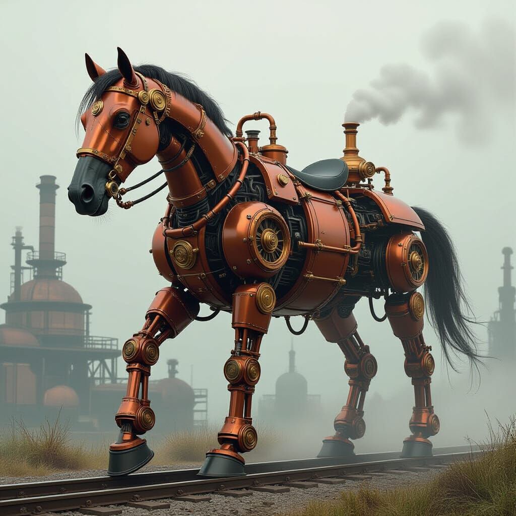 Steambot Horse in Steampunk Industrial Style