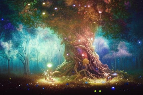 Hyperdetailed Magic Tree Under Galaxy Stars