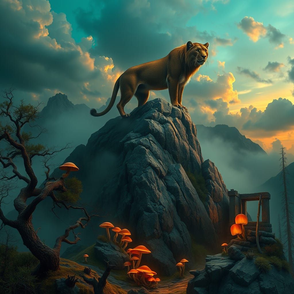 Majestic Mountain Lion Reigns Over Fantastical Landscape