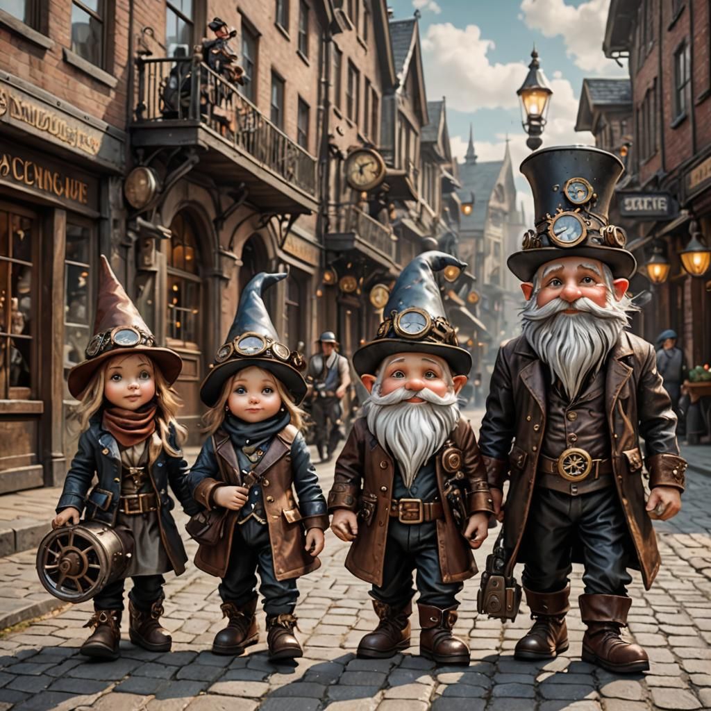 Steampunk Gnome Family Adventure in Old Town