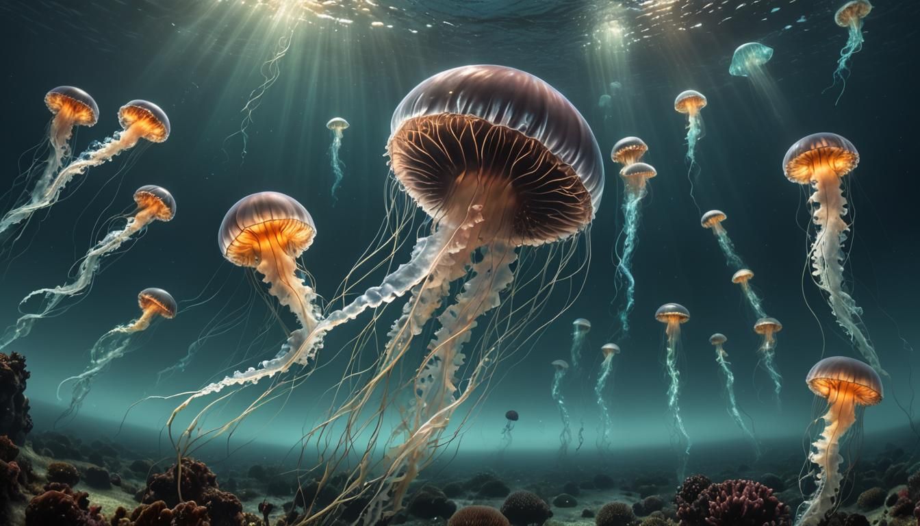 Bioluminescent Jellyfish in the Deep Ocean