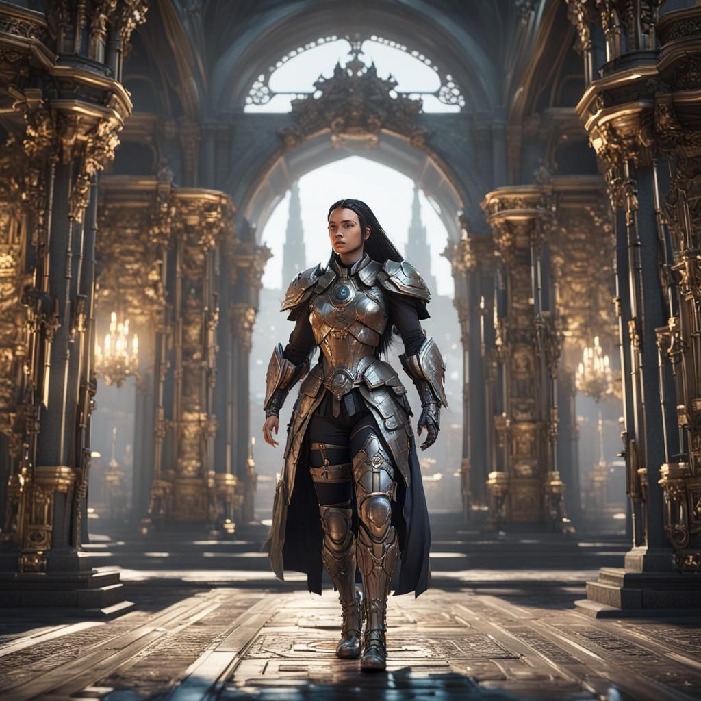 Bronze-clad Warrior with Falcon in Medieval Castle