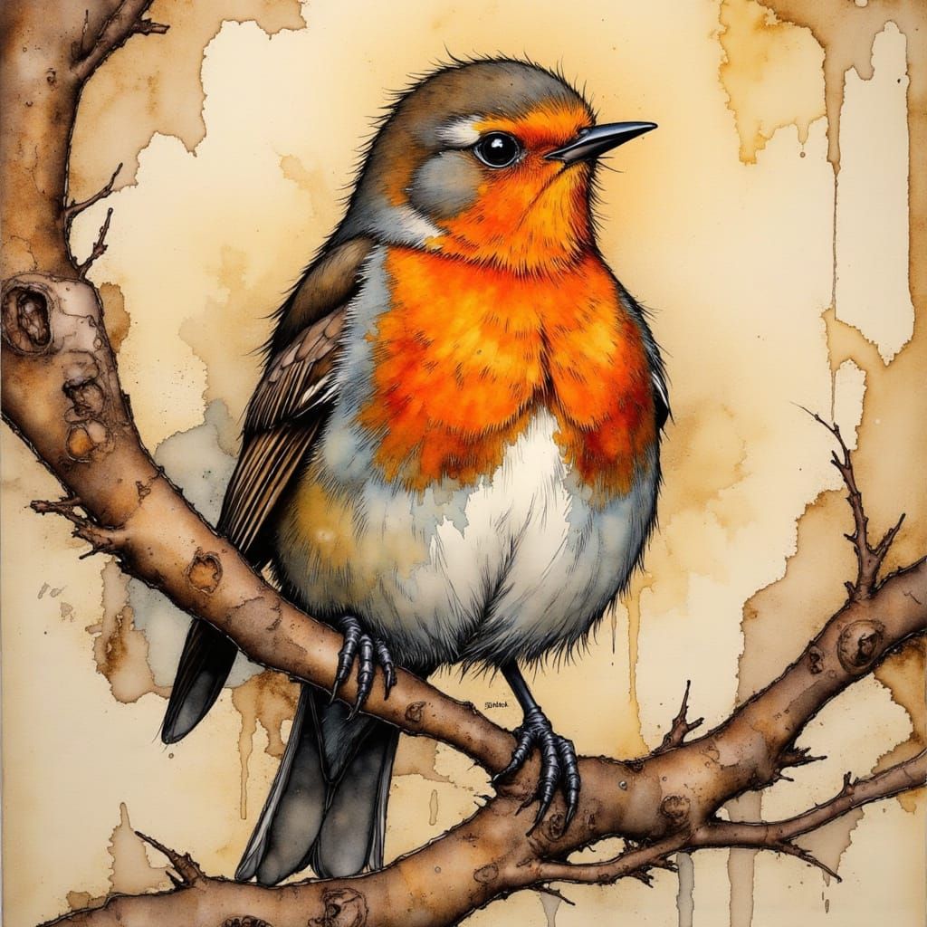 Impressionist Robin with Gold Veins and Alcohol Ink