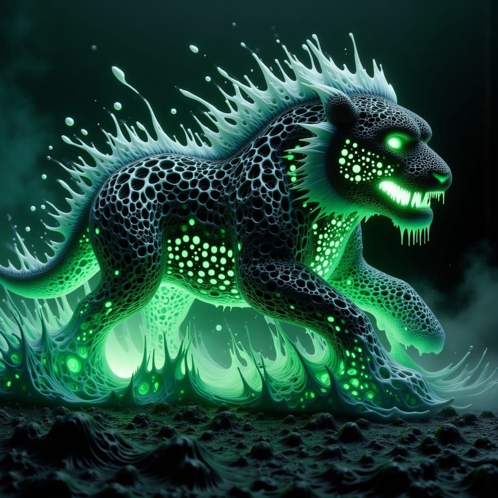 Charging Tiger with Green Glows