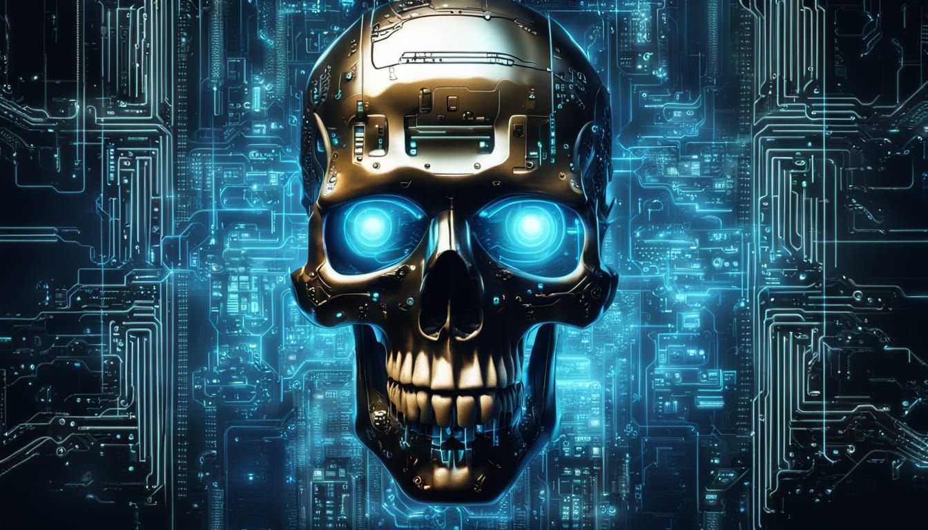 Cybernetic Skull with Neon Glow in Cyberpunk Style