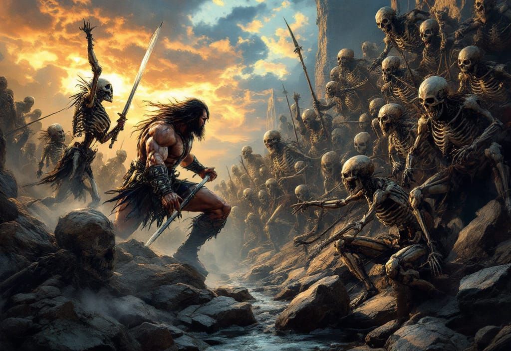 Conan's Epic Battle Against Skeleton Warriors