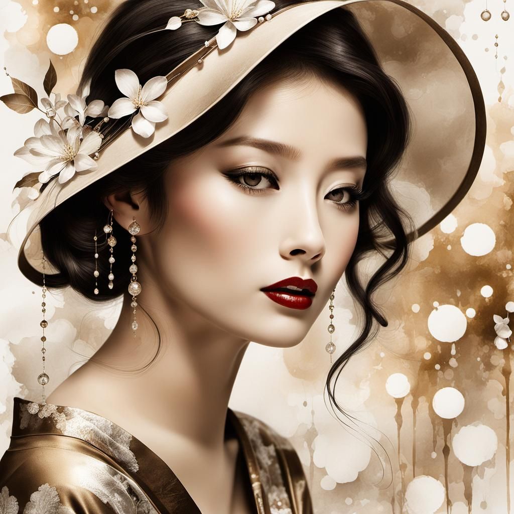 Geometric Bauhaus Portrait in Sumi-e Style