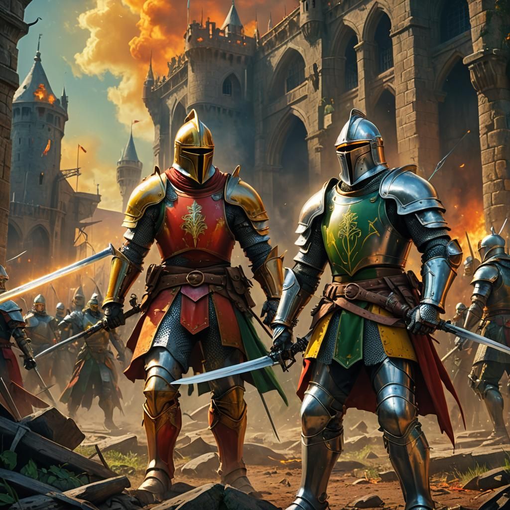 Knights Duel in Fiery Landscape, Matte Painting
