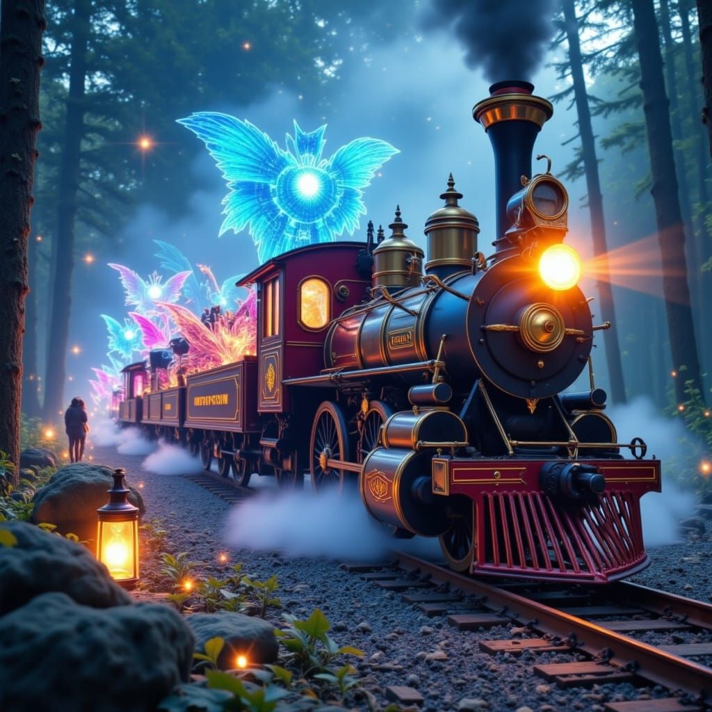 Fantastical Steam Train with Iridescent Lanterns