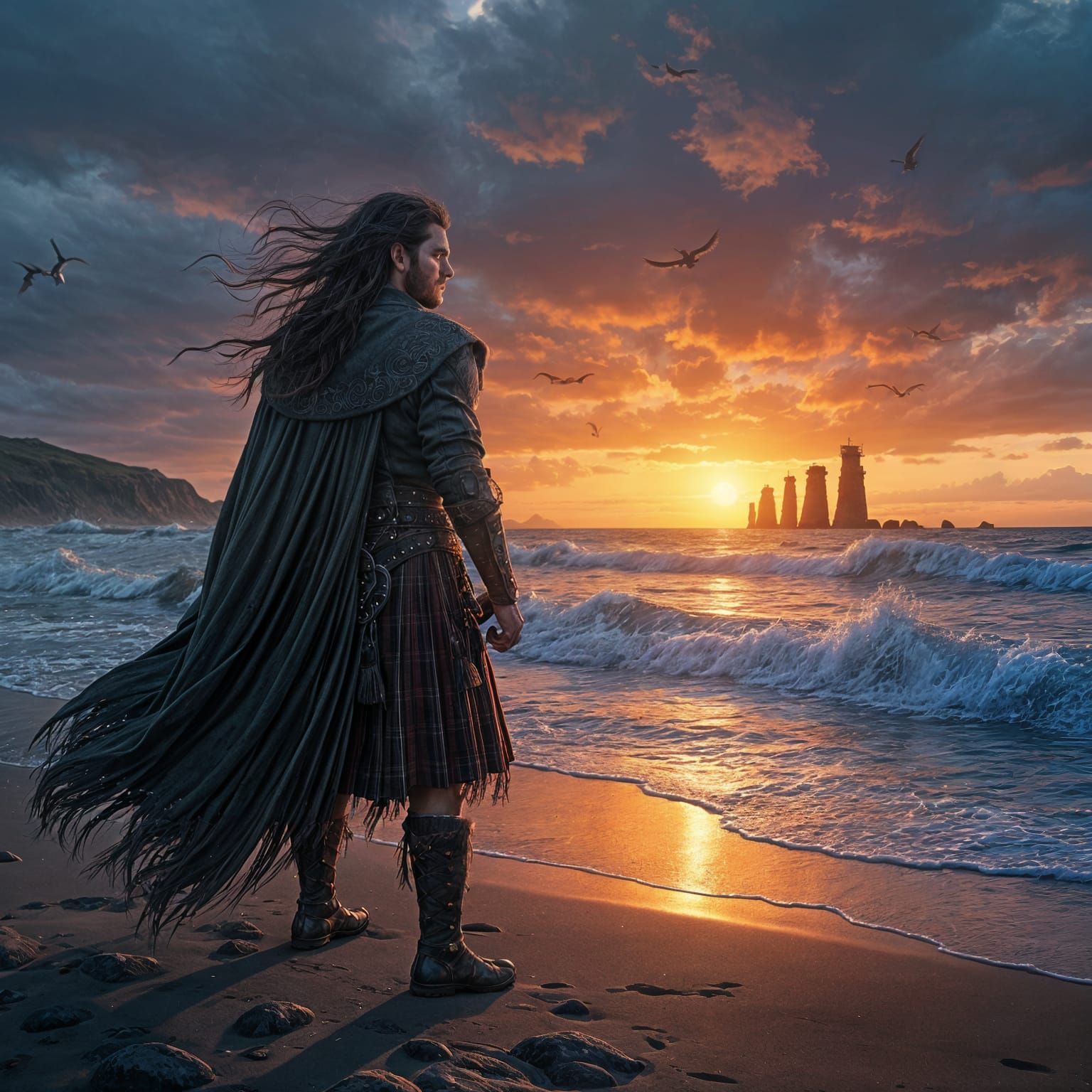 Scottish Highlander at Sunset: Fantasy Concept Art