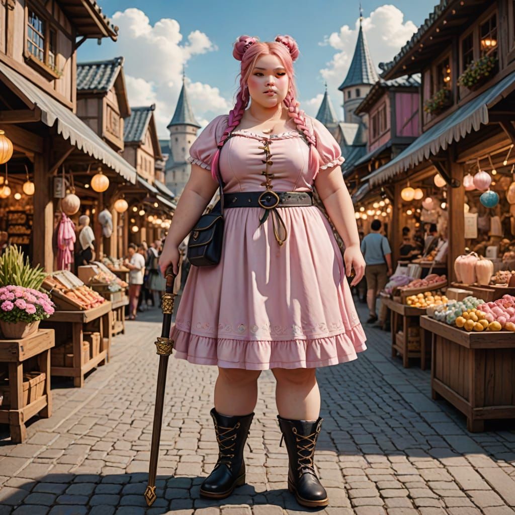 Charming Fantasy Lady in Whimsical Marketplace