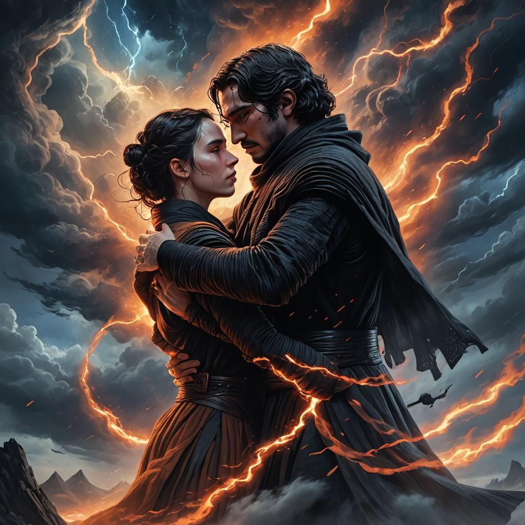 Kylo Ren and Rey Embrace: Fantasy Concept Art