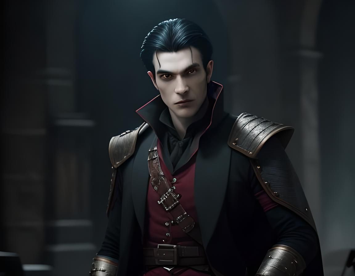 Handsome Vampire Bard with Potions in D&D Setting