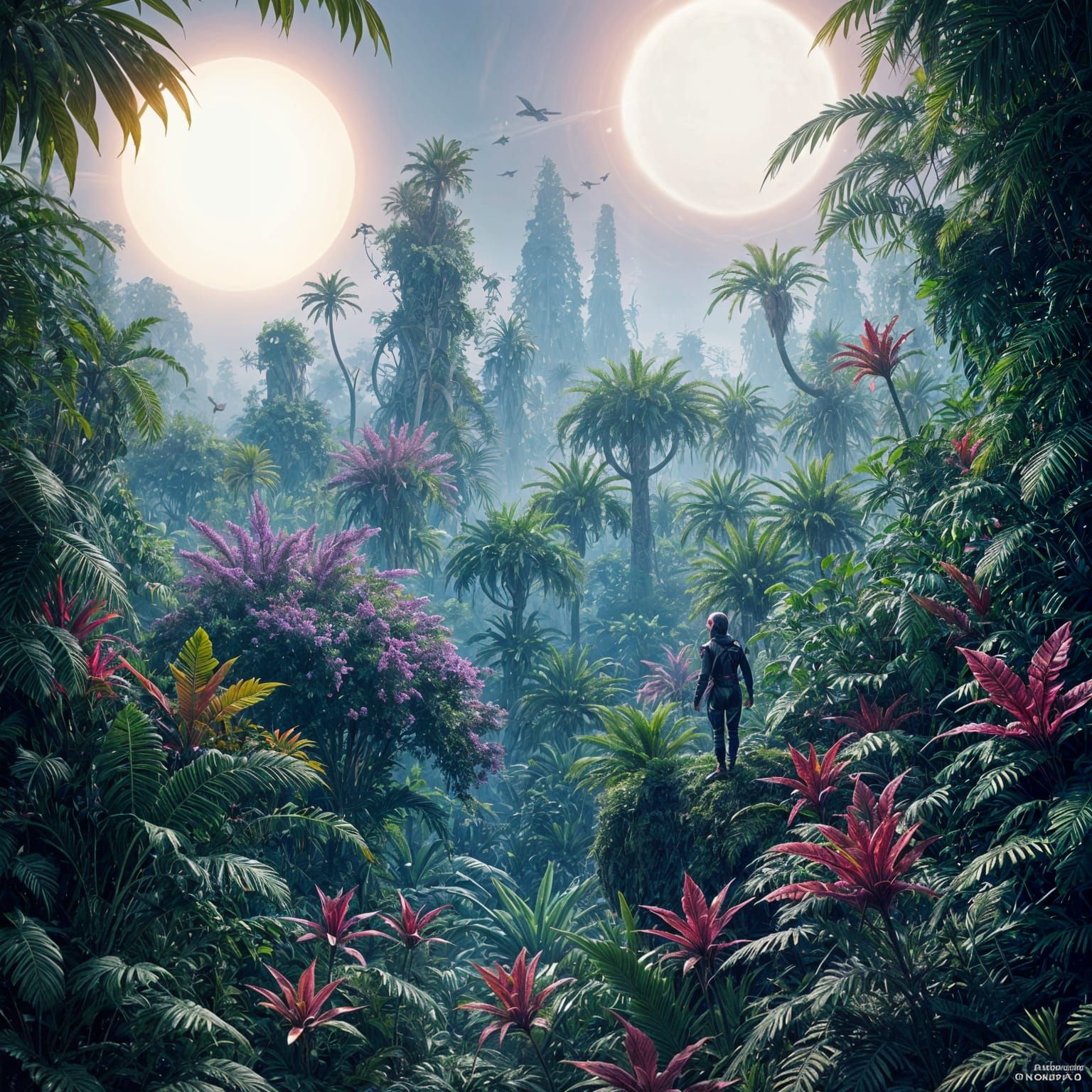 Alien Jungle Explorer in Retro Sci-Fi Digital Art