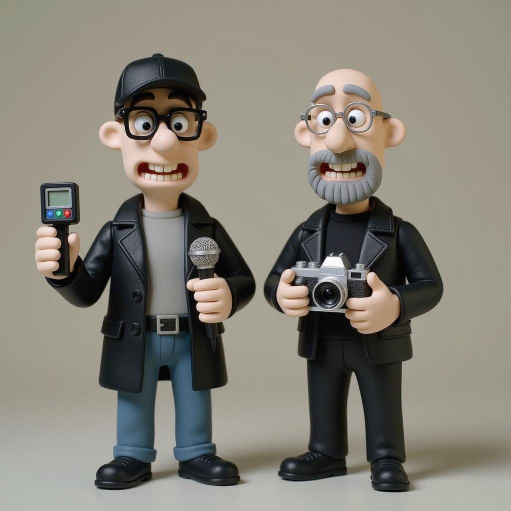 Claymation Paranormal Investigators Outside Spooky House