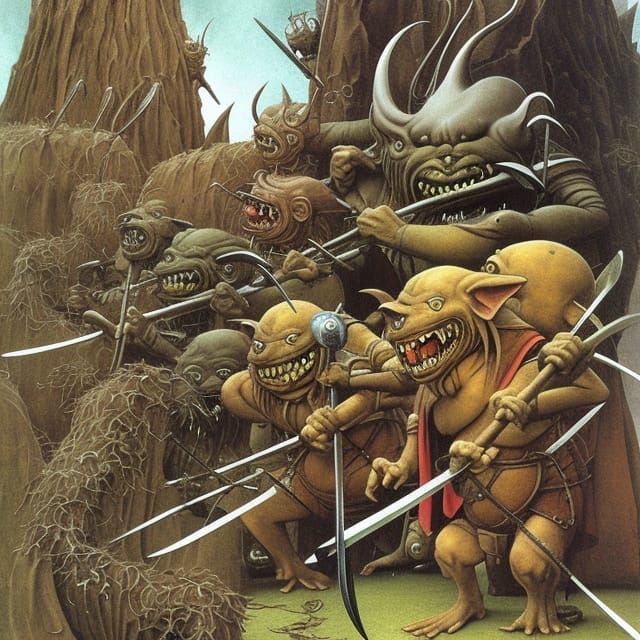 Fat Goblin with Battleaxe in Fantasy Style