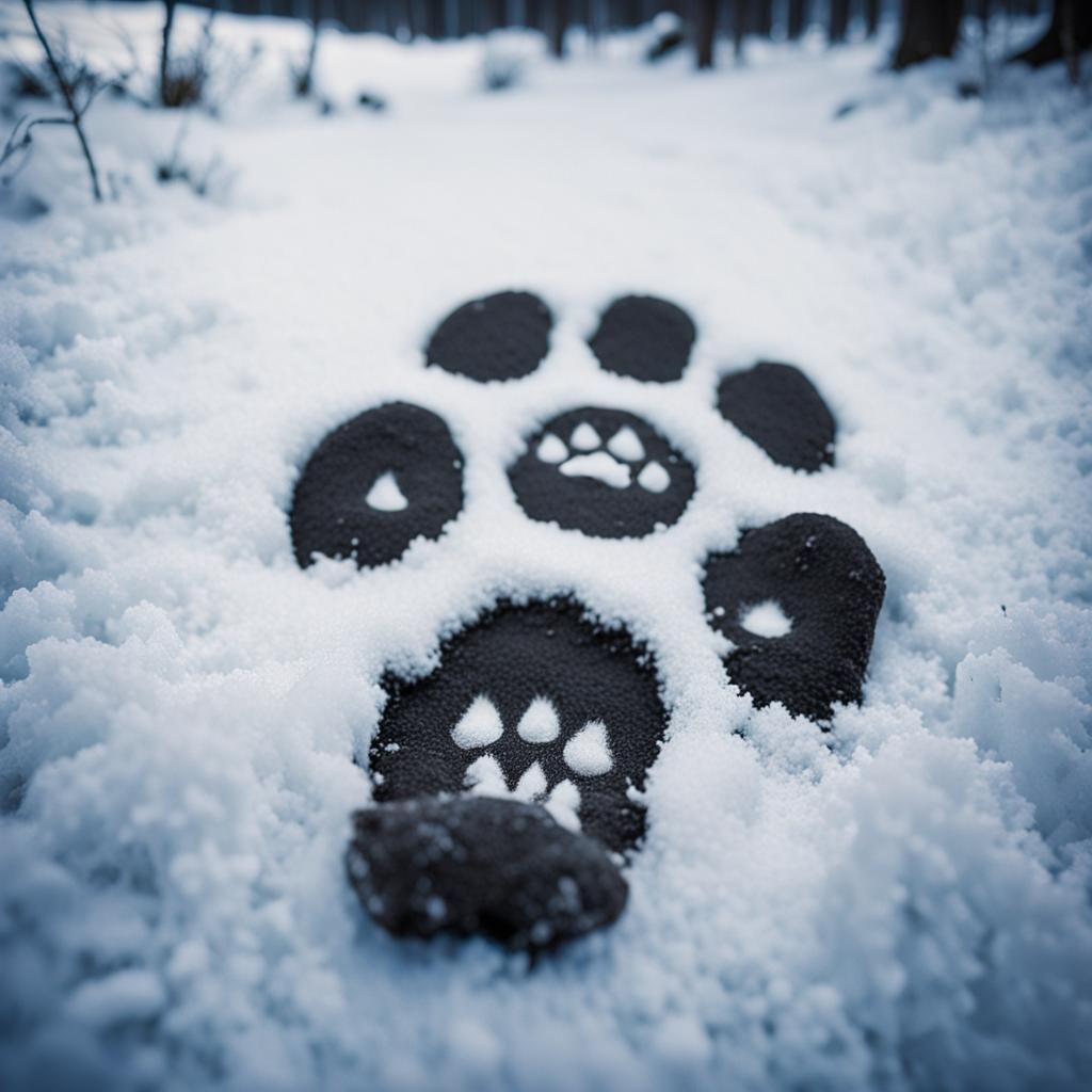 Wolf Paw Print in Snow: Cinematic Film Still