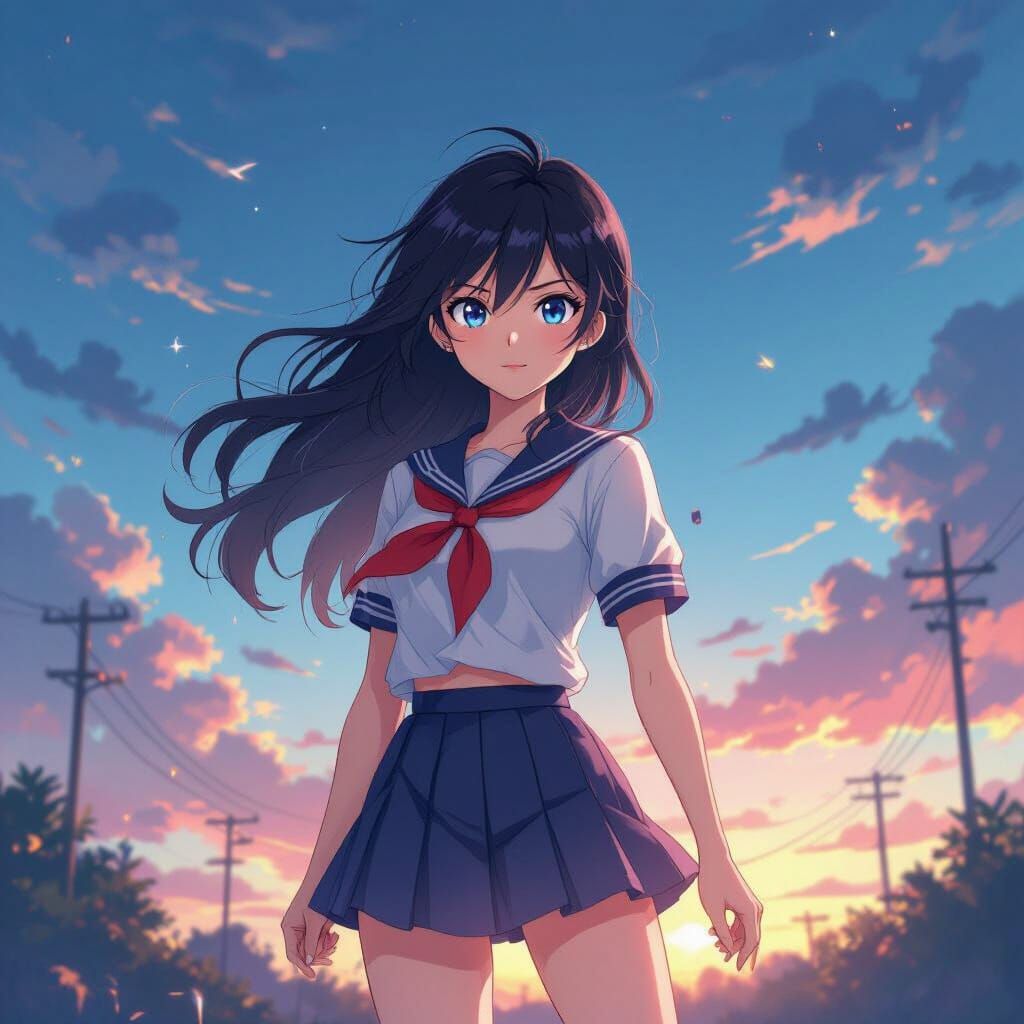 Vibrant Anime Illustration with Deep Colors and Bold Lines