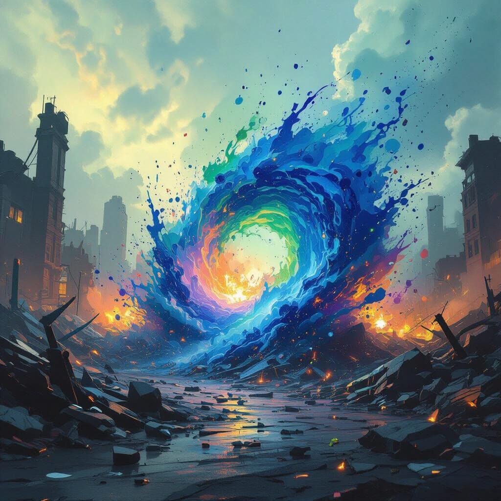 Dynamic Splash of Destruction in Vibrant Colors