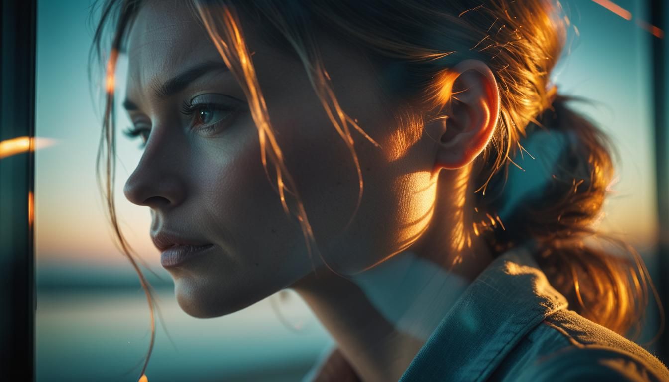 Ethereal Lady Contemplates the Horizon in Cinematic Style