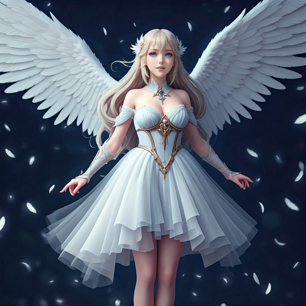 Anime Angel Woman Soars with Joyful Wings