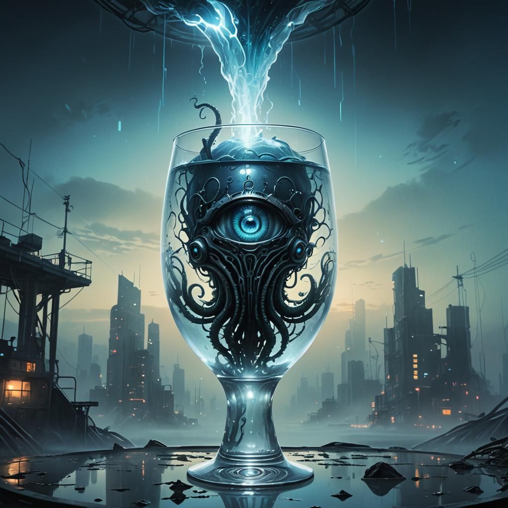 Cyberpunk Biomechanical Eye in Glass, Giger-Inspired Art