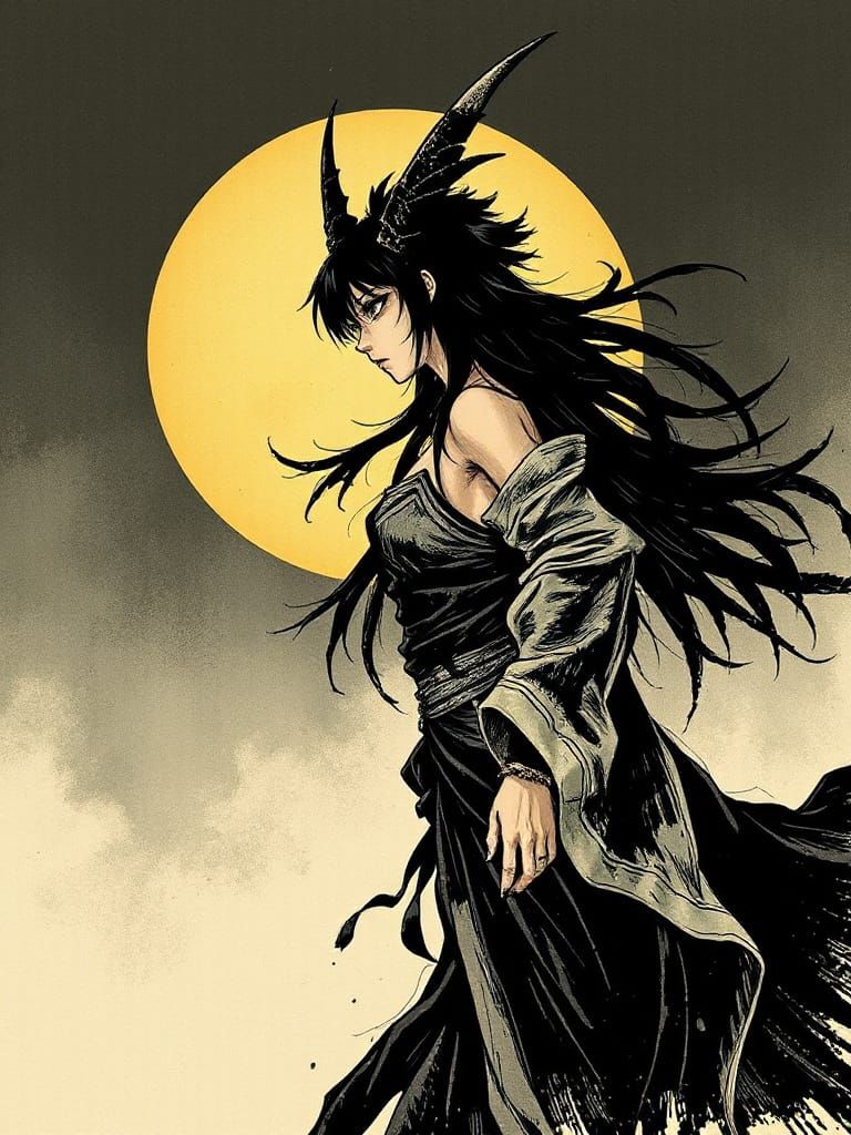 Bare Crescent Moon Goddess of Golden Skies in Brutal Cel-Sha...