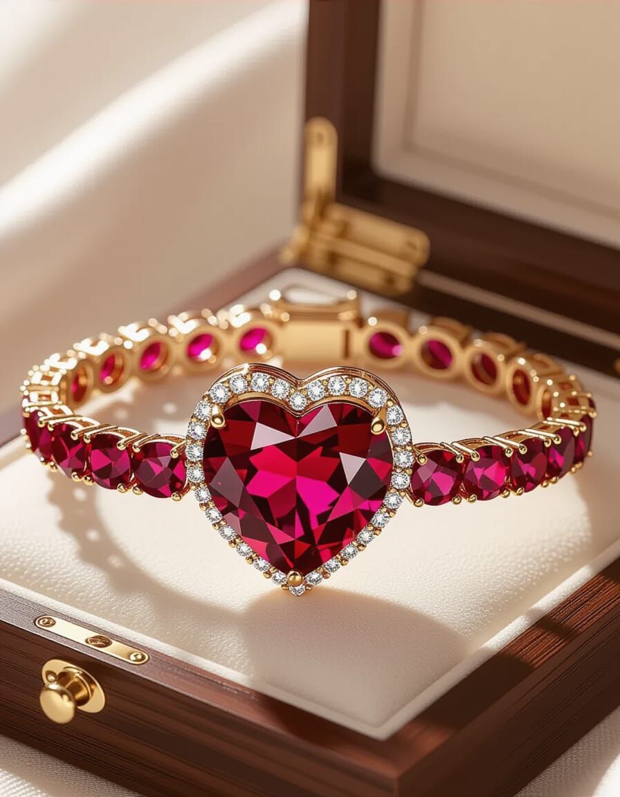 Regal Ruby Heart Bracelet with Diamonds