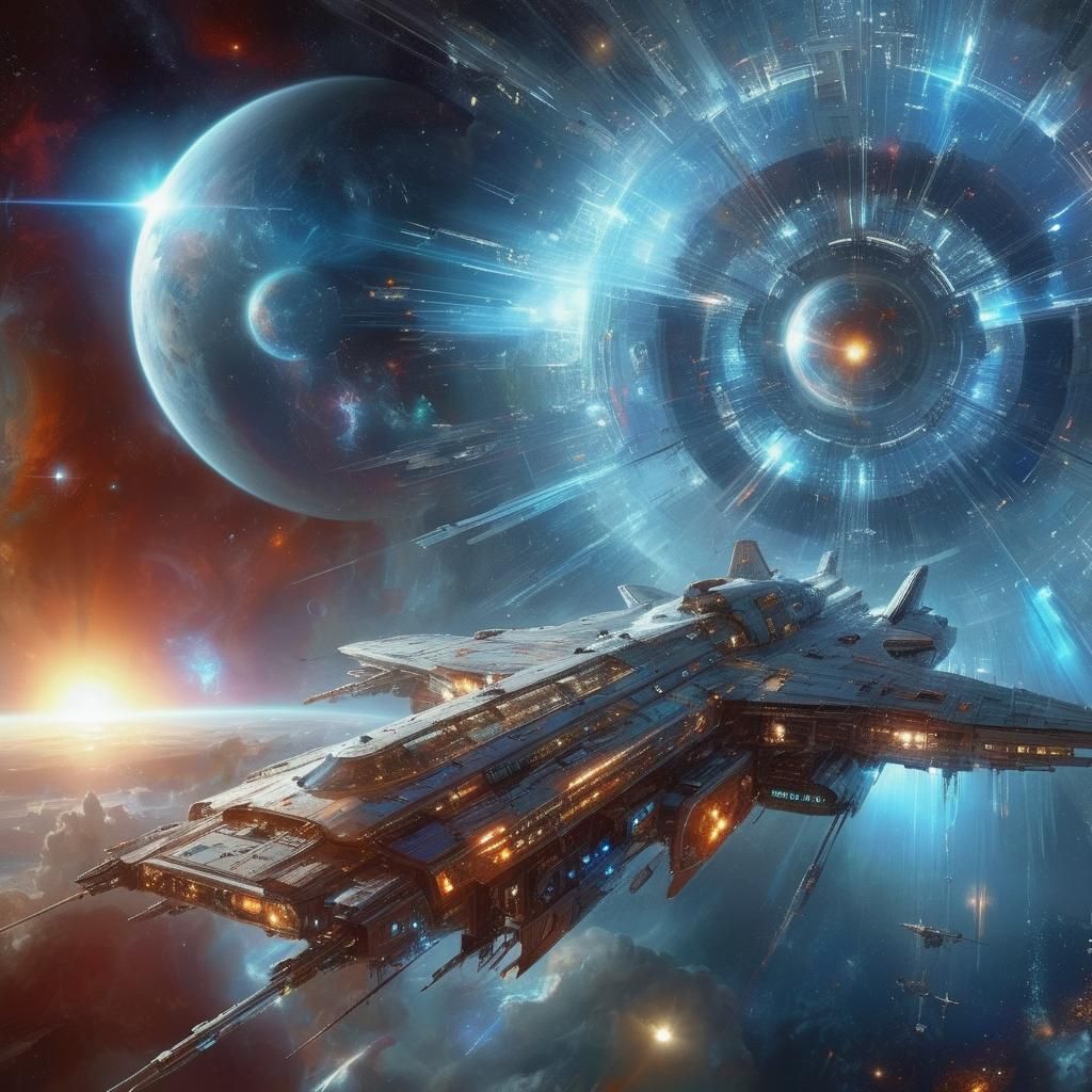 Futuristic Spaceship Gliding Past Celestial Eye