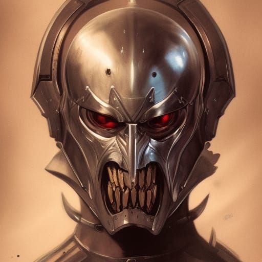 Demonic Armored Portrait in Comic Book Style