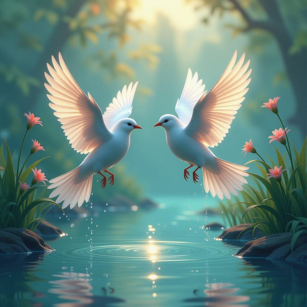 Birds Made of Light Flutter in Watercolor Style
