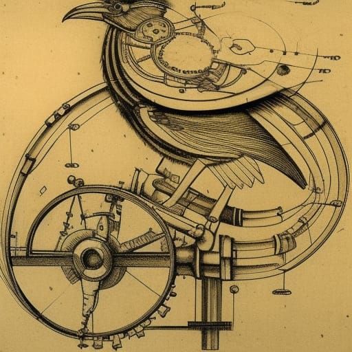 Steampunk Mechanical Bird Technical Drawing