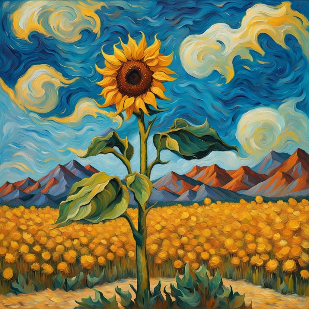 Sunflower Desert Landscape in Expressionist Style
