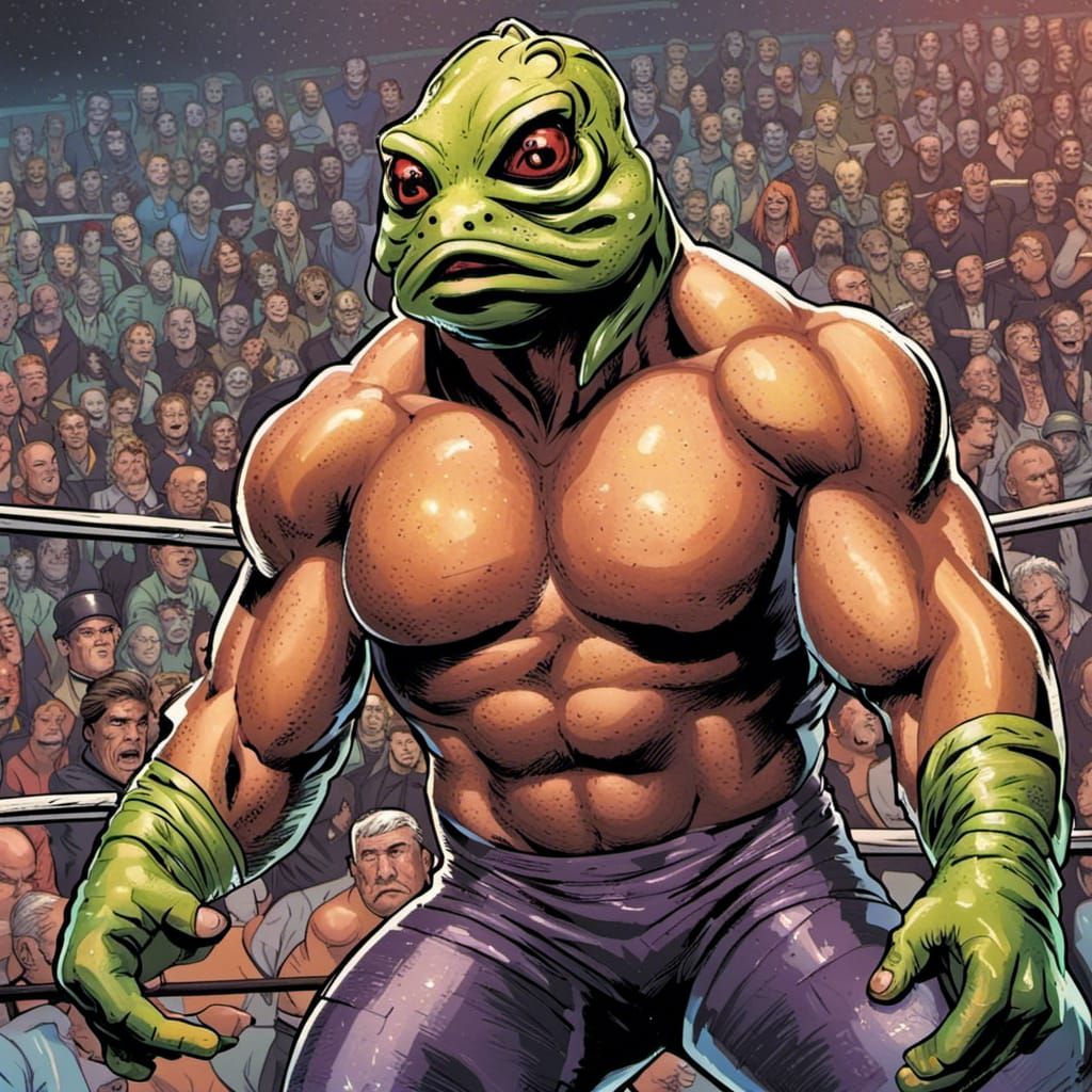 Frog Masked Wrestler in Comic Book Art Style
