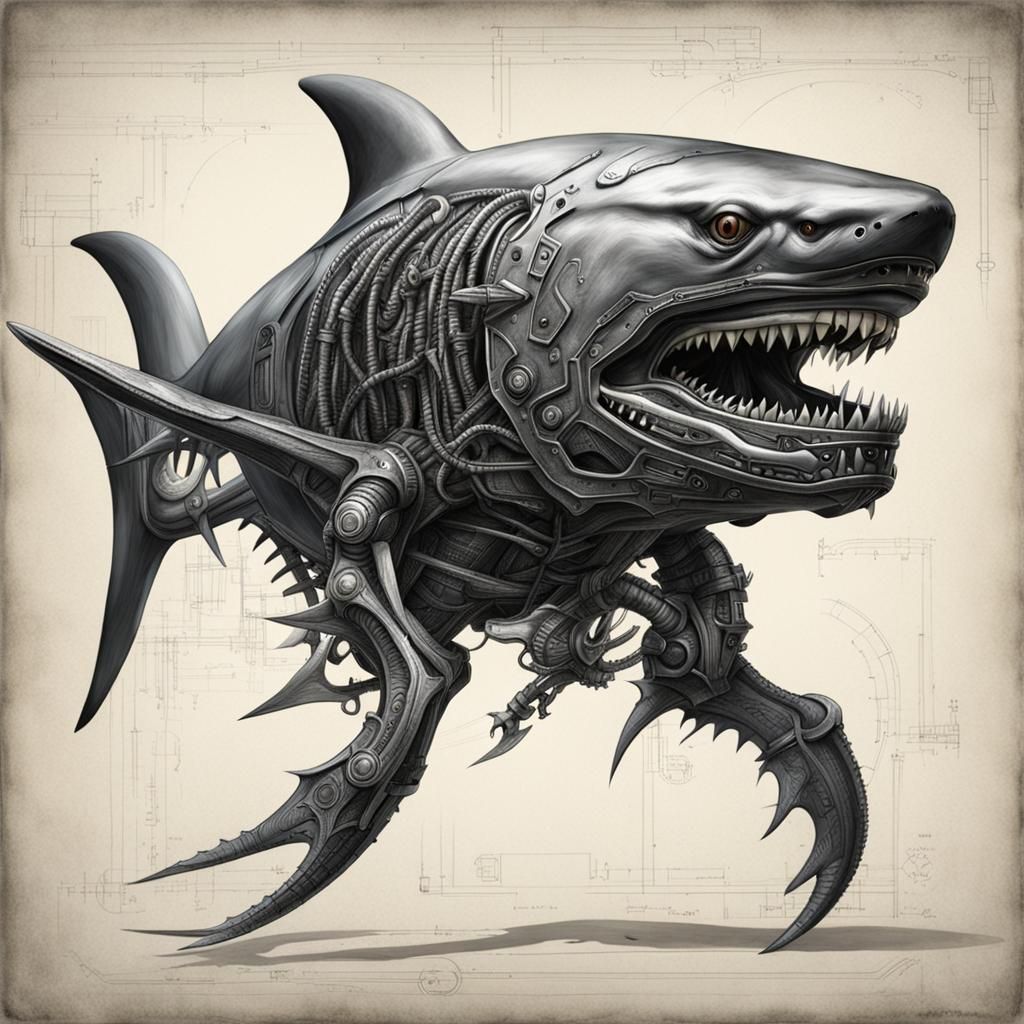 Biomechanical Shark Centaur in Giger Style