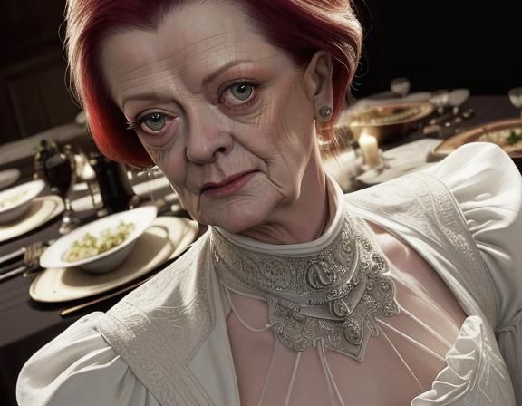 Photorealistic Maggie Smith at Lavish Dinner Party