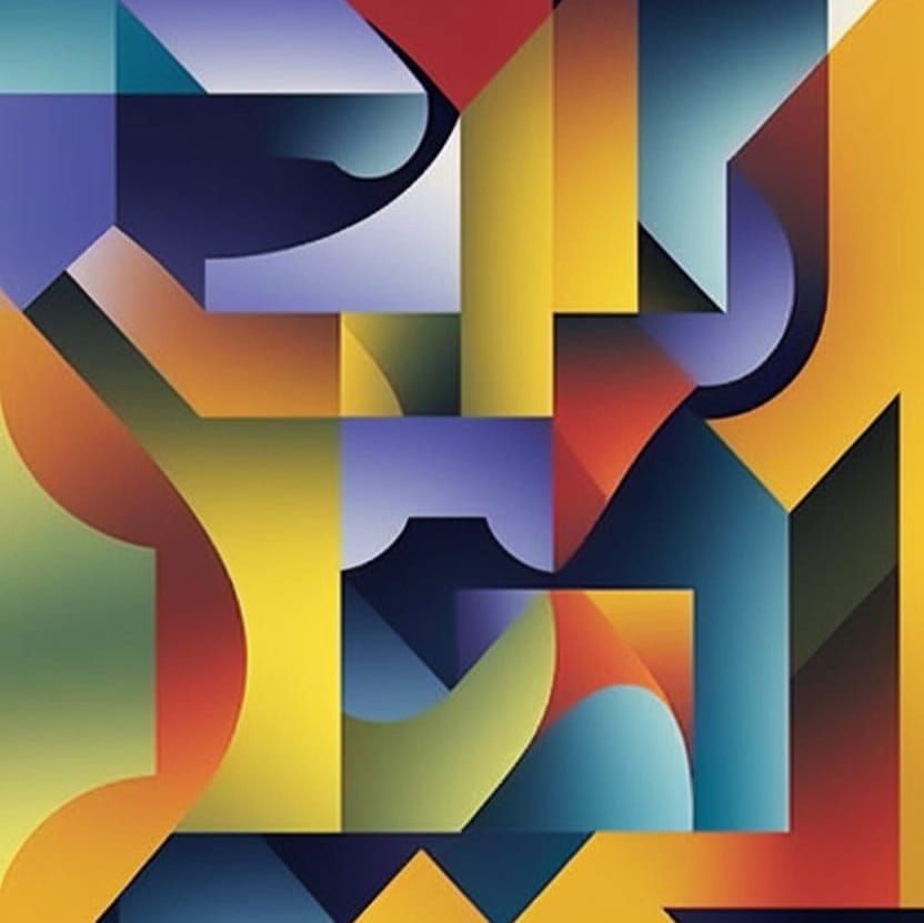 Surreal Cubist Landscape at Golden Hour