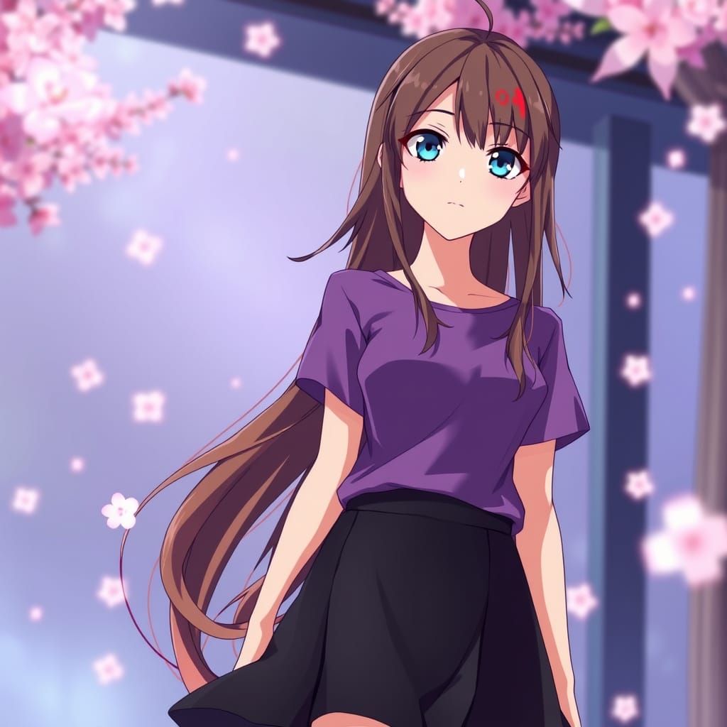 make a book cover about aria hoshido an anime style woman has brown and red highlights hair blue eyes a calm face a purp...