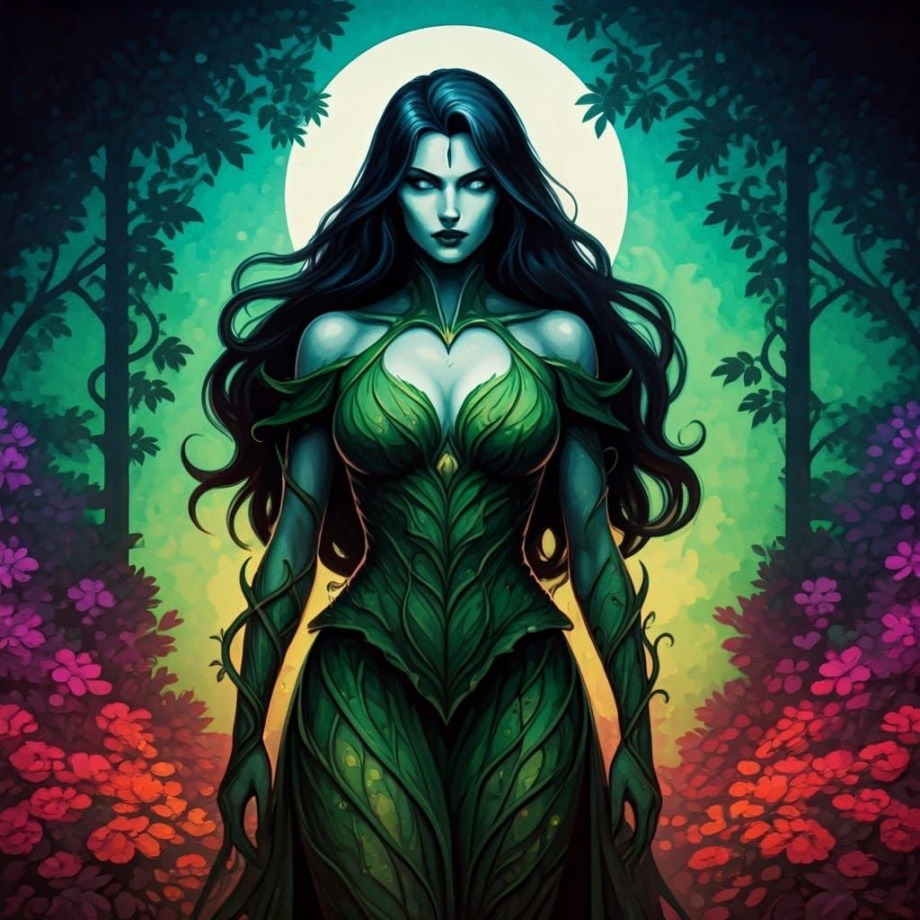 Ethereal Black Orchid in Vibrant Ink Style