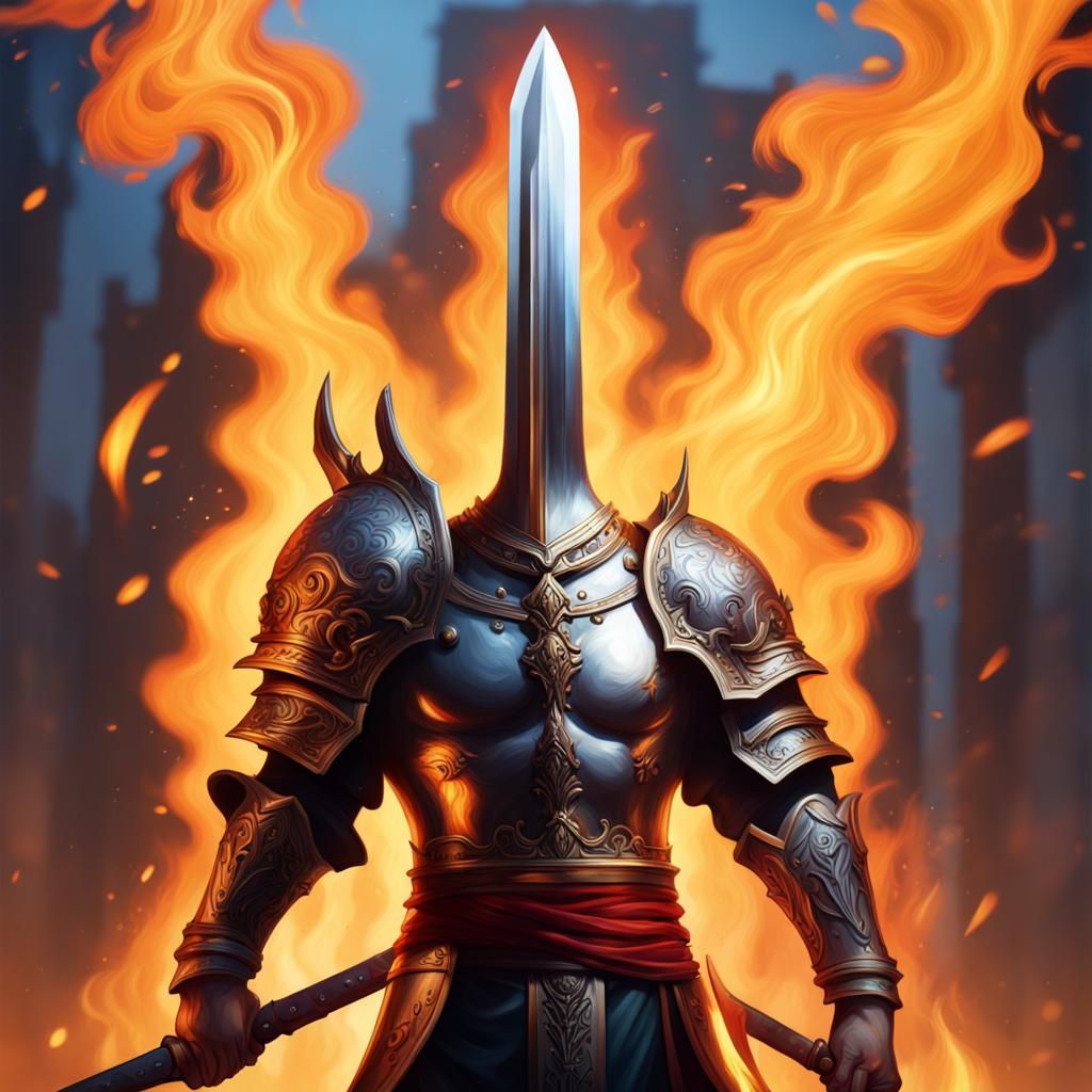 Fiery Sword Hyperrealistic Splash Art Concept