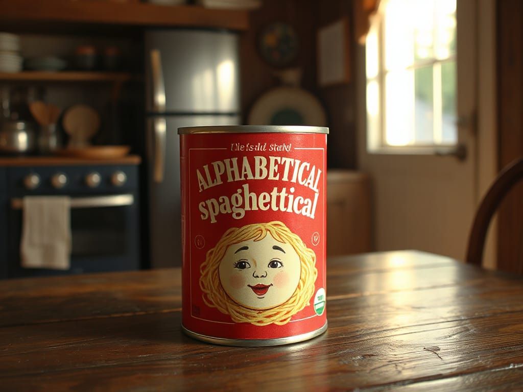 Whimsical Vintage Spaghetti Can in Rustic Country Kitchen