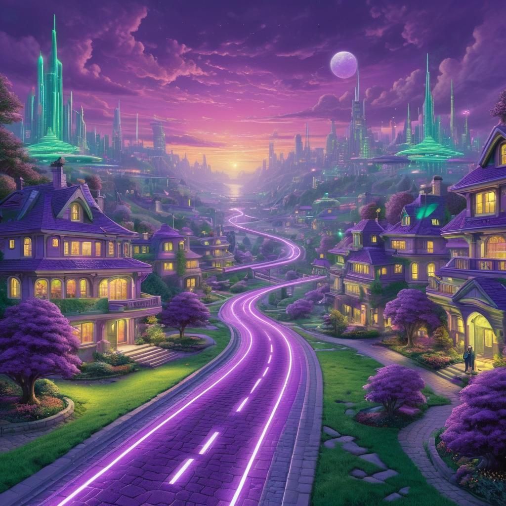 Queen in Futuristic Suburb, Painterly Style