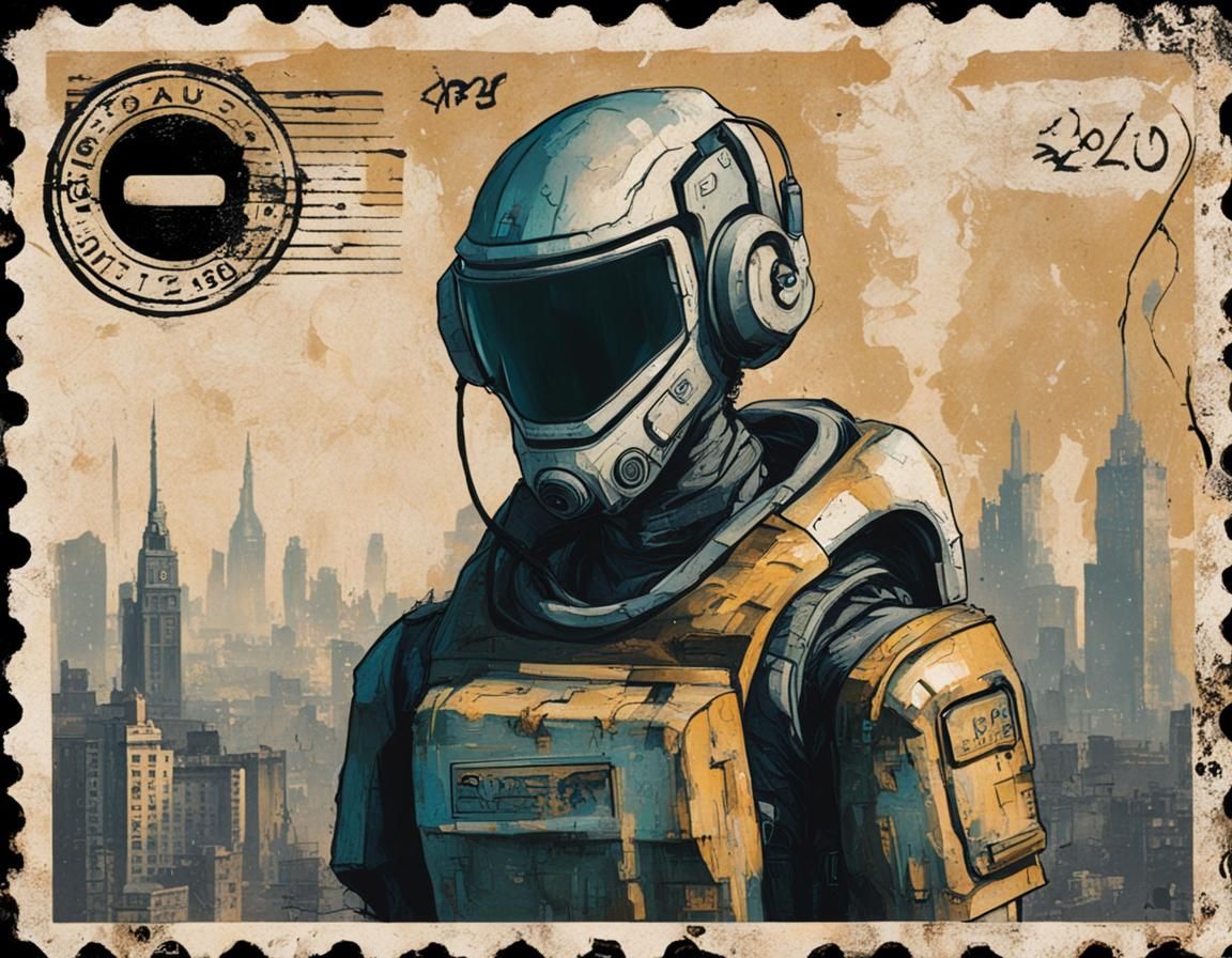 Dystopian Future: Aged Postcard with Graffiti